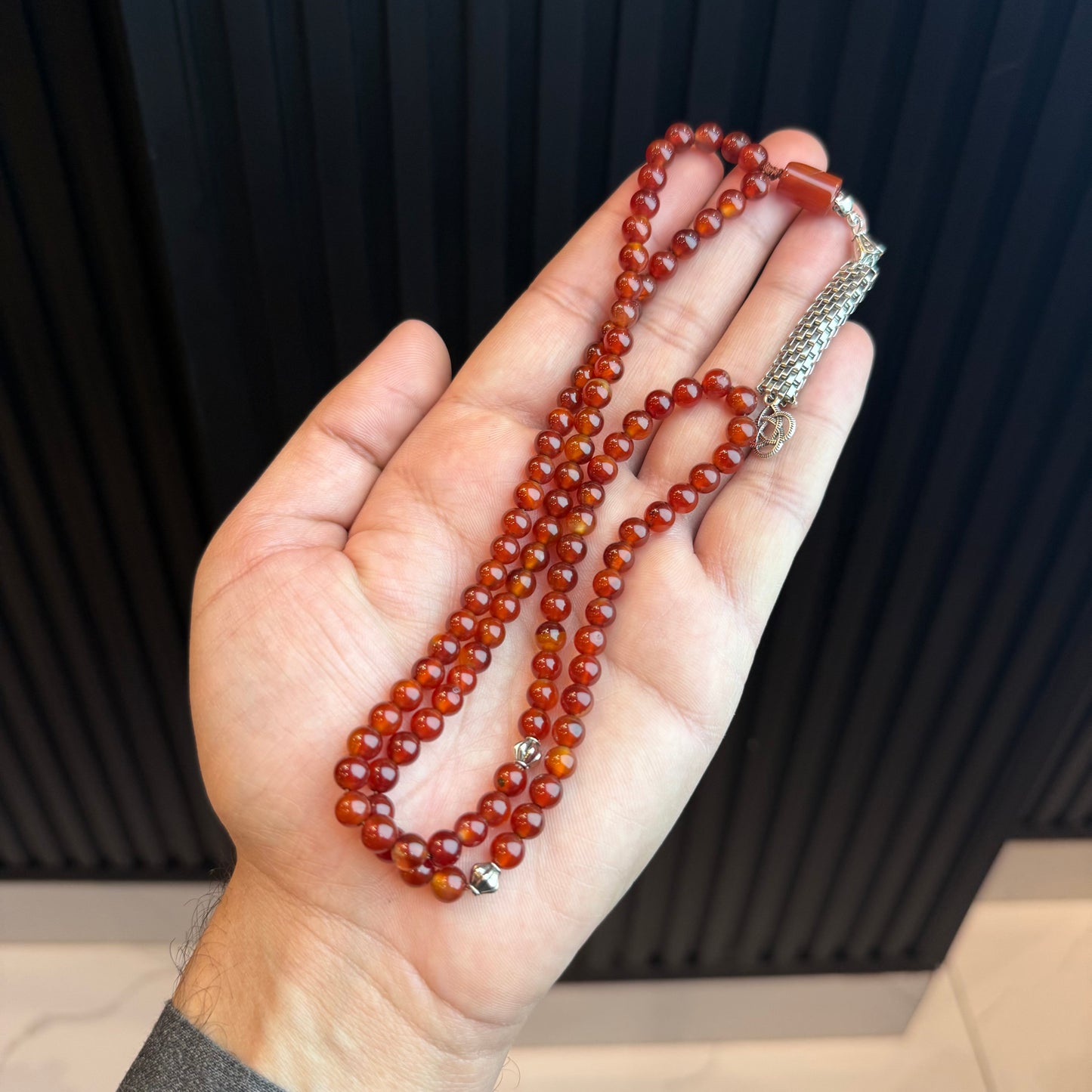 Premium Natural Yemeni Aqeeq Tasbih (100 Beads) | Handcrafted Stone Tasbih