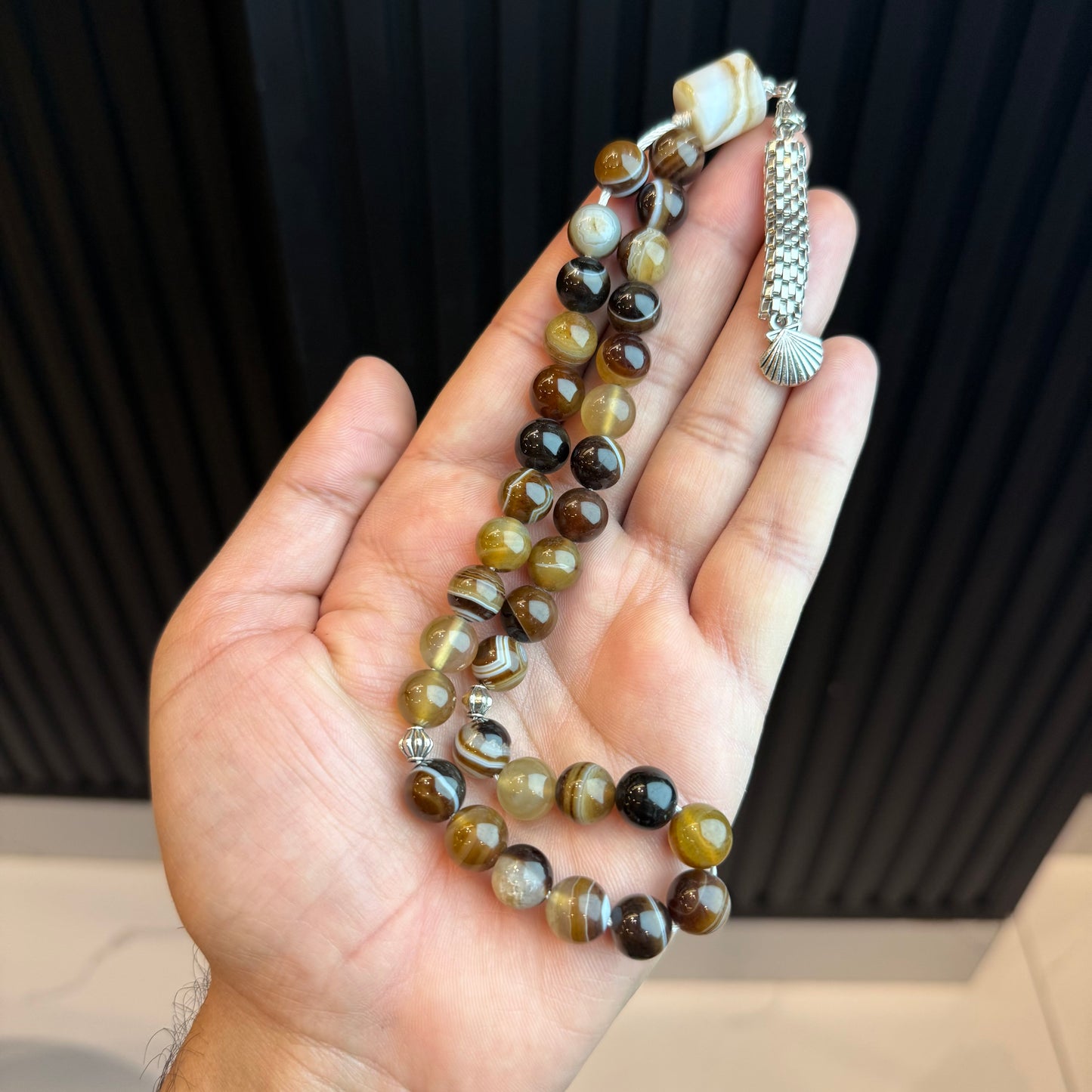 Premium Natural Sulamni Black Aqeeq Tasbih | Handcrafted Stone Tasbih