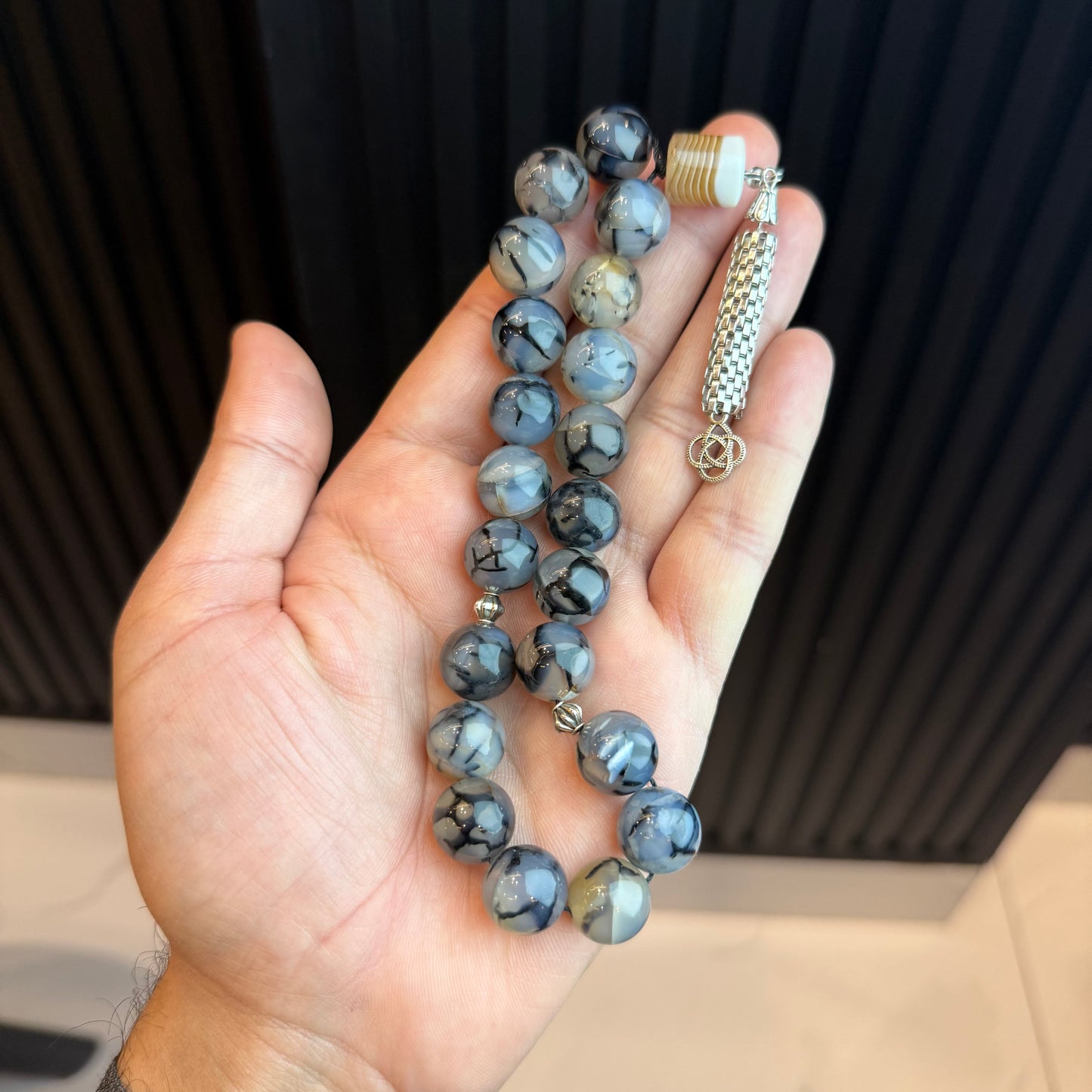 Premium Natural Blue Sulamani Aqeeq Tasbih | Handcrafted Stone Tasbih