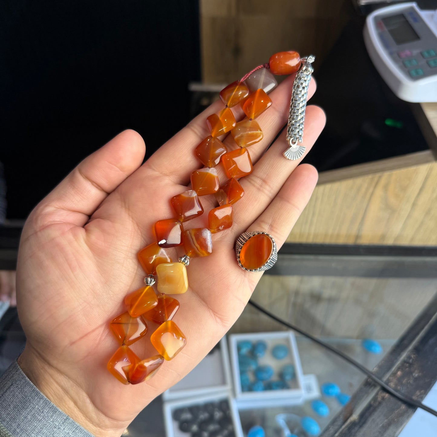 Yemeni Aqeeq Ring with Star Shape Aqeeq Tasbih – Special Deal