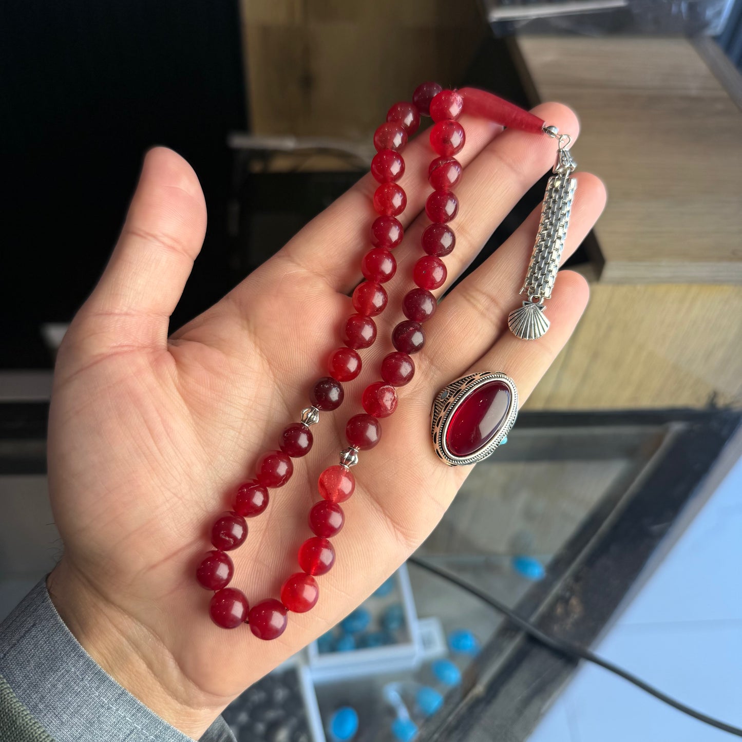 Anari Yaqoot Ring with Anari Yaqoot Tasbih — Deal of 2