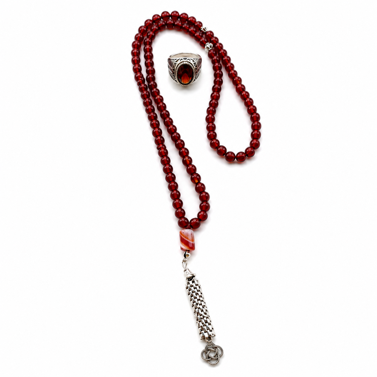 Premium Red Aqeeq Tasbeeh & Red Aqeeq Ring Deal – Only Rs. 2700