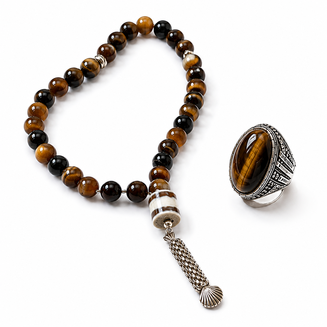 Tiger Eye Aqeeq Ring & Tiger Eye Tasbeeh Deal – Only Rs. 3000