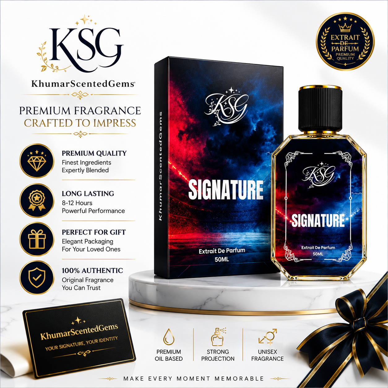Signature Extrait De Parfum 50ML – Long Lasting Premium Perfume for Men | Fresh Sporty Fragrance | Strong Projection