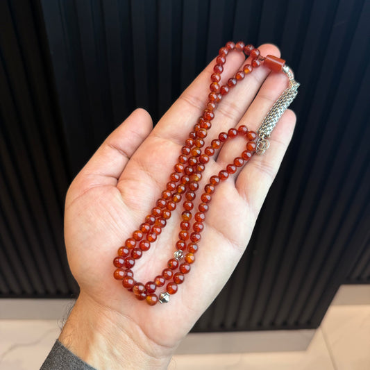 Premium Natural Yemeni Aqeeq Tasbih (100 Beads) | Handcrafted Stone Tasbih