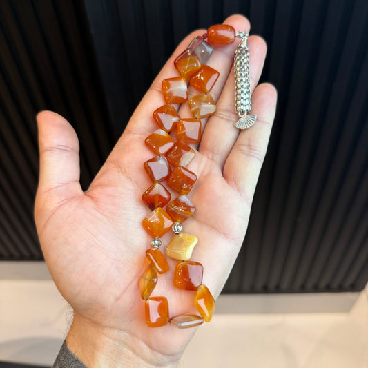 Premium Natural Yemeni Aqeeq Star Shape Tasbih | Handcrafted Stone Tasbih