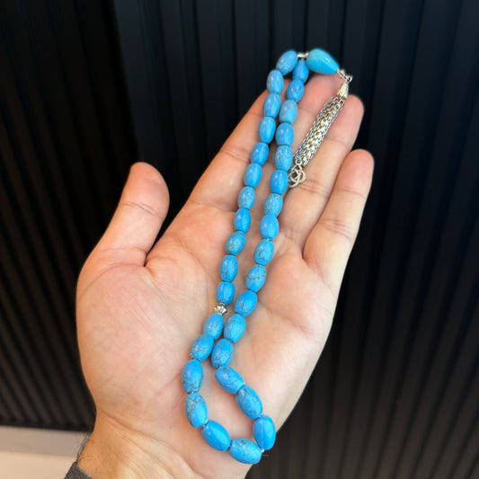 Premium Natural Feroza Tasbih | Handcrafted Stone Tasbih