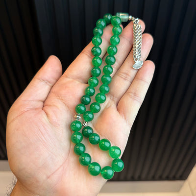 Premium Natural Green aqeeq Tasbih Premium | Handcrafted Stone Tasbih