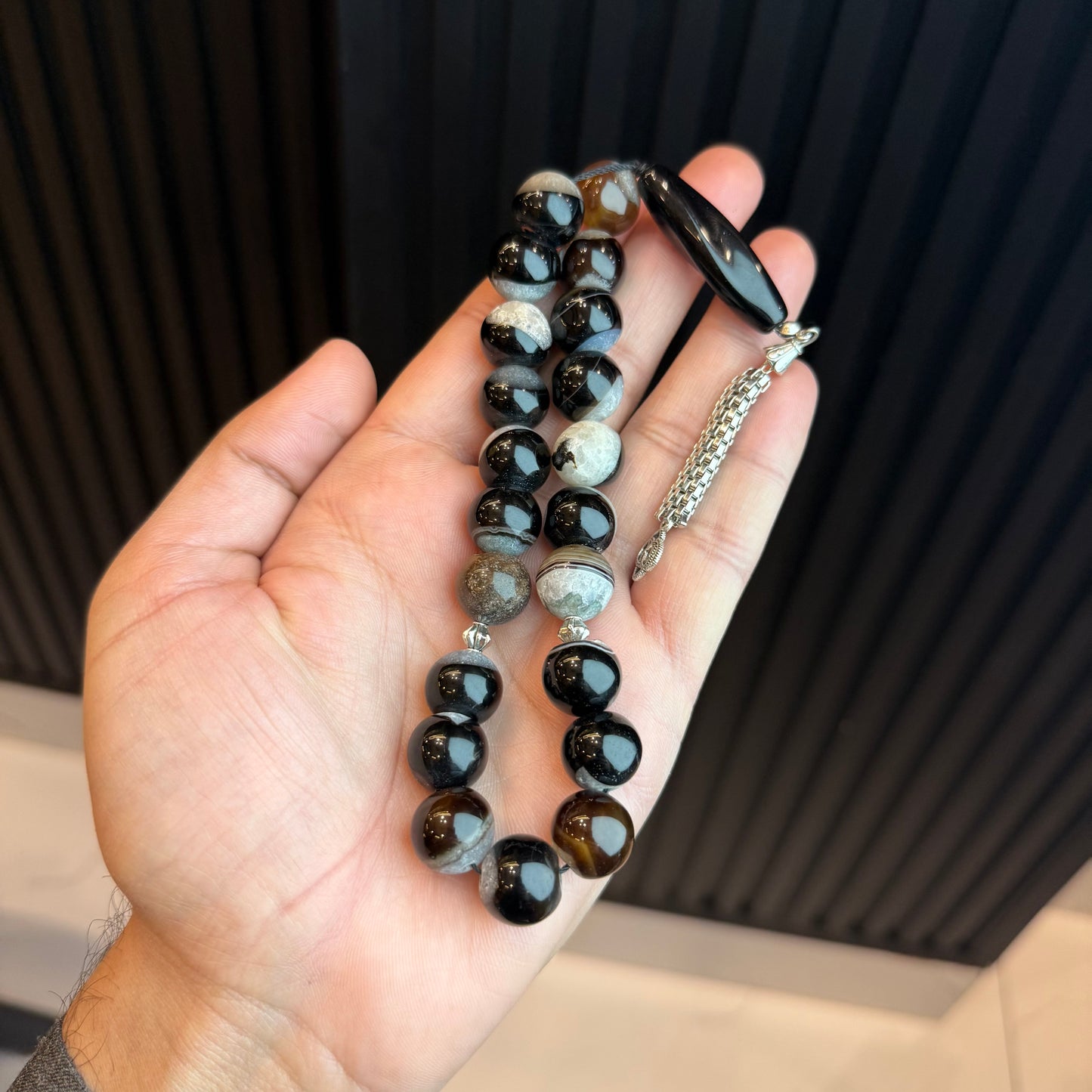 Premium Natural Sulamni White & Brown Aqeeq Tasbih | Handcrafted Stone Tasbih