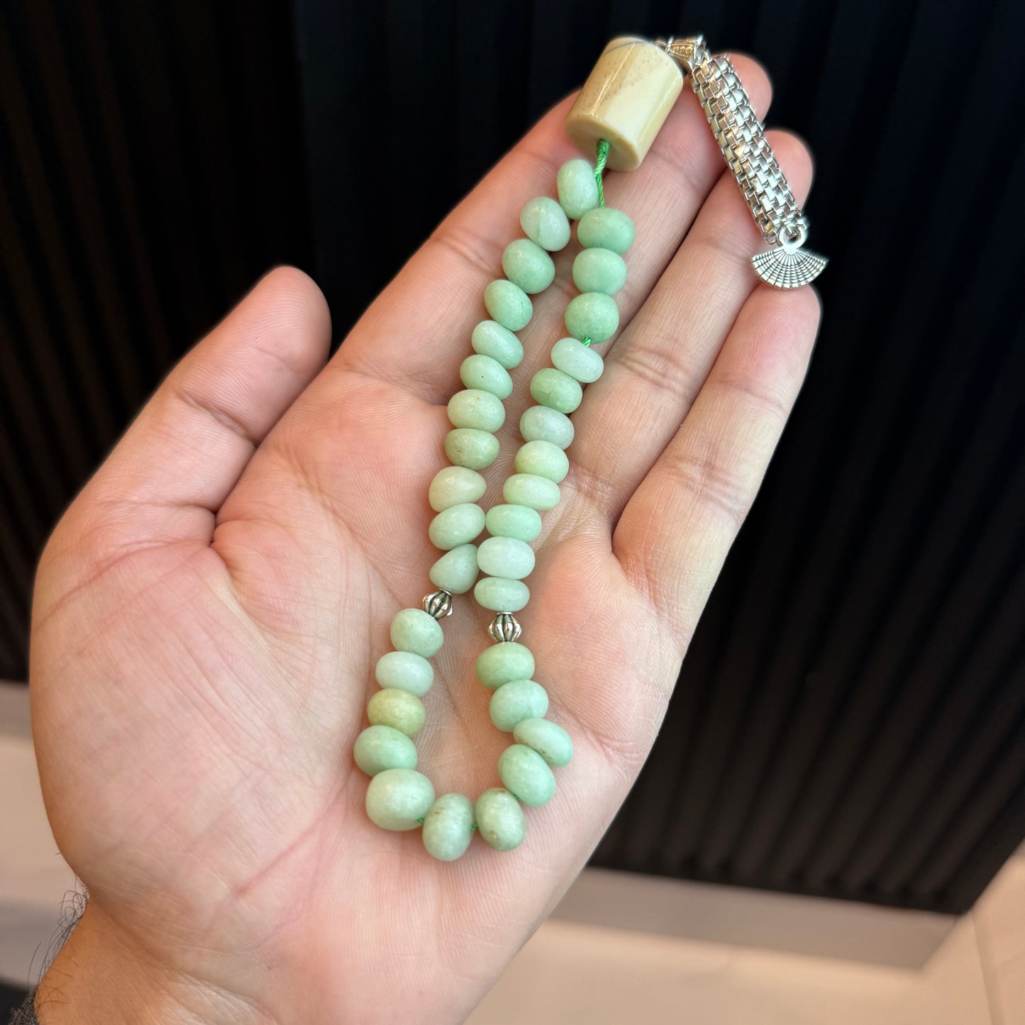 Premium Natural Green Jade Tasbih | Handcrafted Stone Tasbih