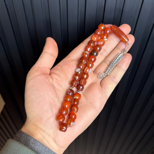 Premium Natural Yemeni Aqeeq Tasbih | Handcrafted Stone Tasbih