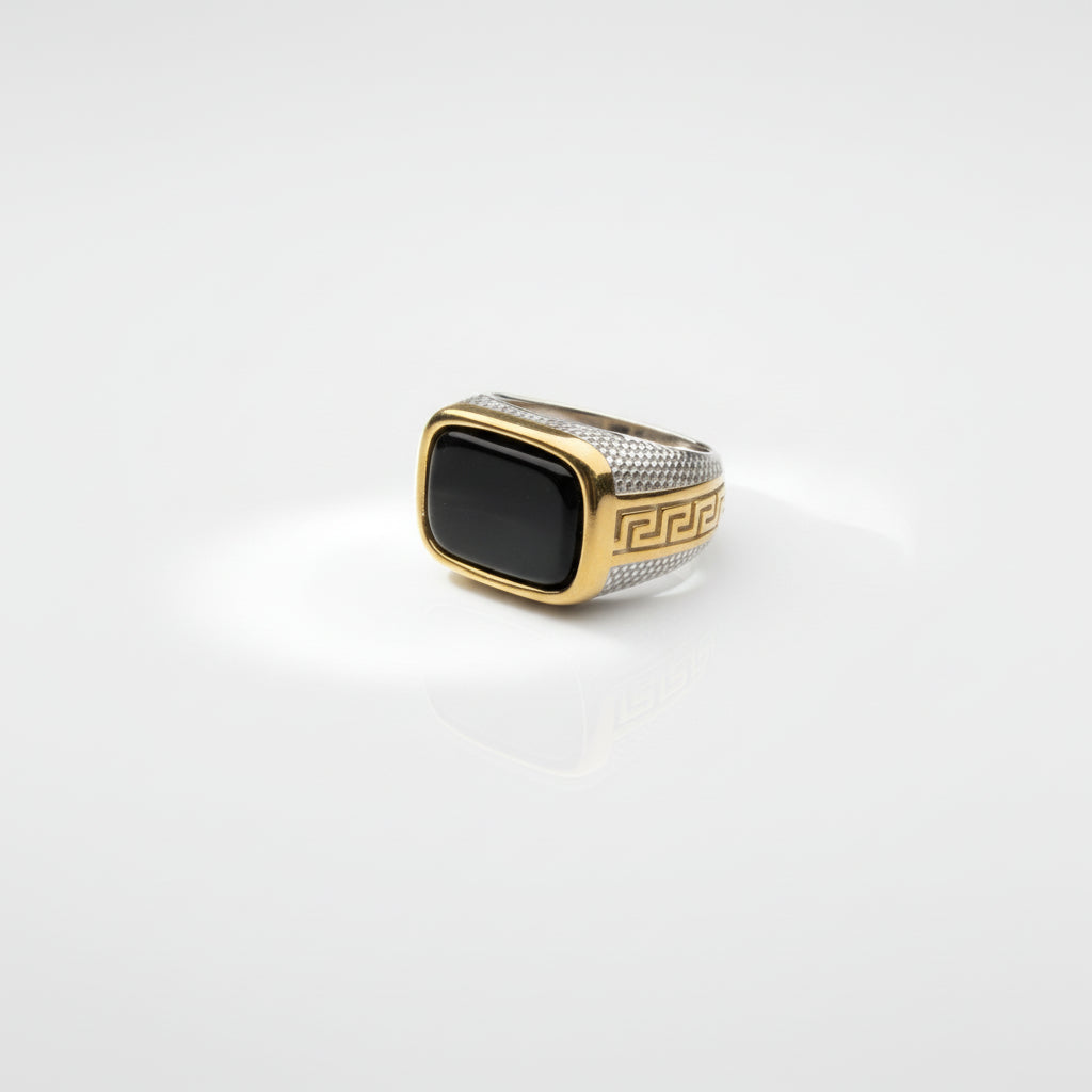 Italian Stainless Steel Black Aqeeq Ring with Free Home Delivery