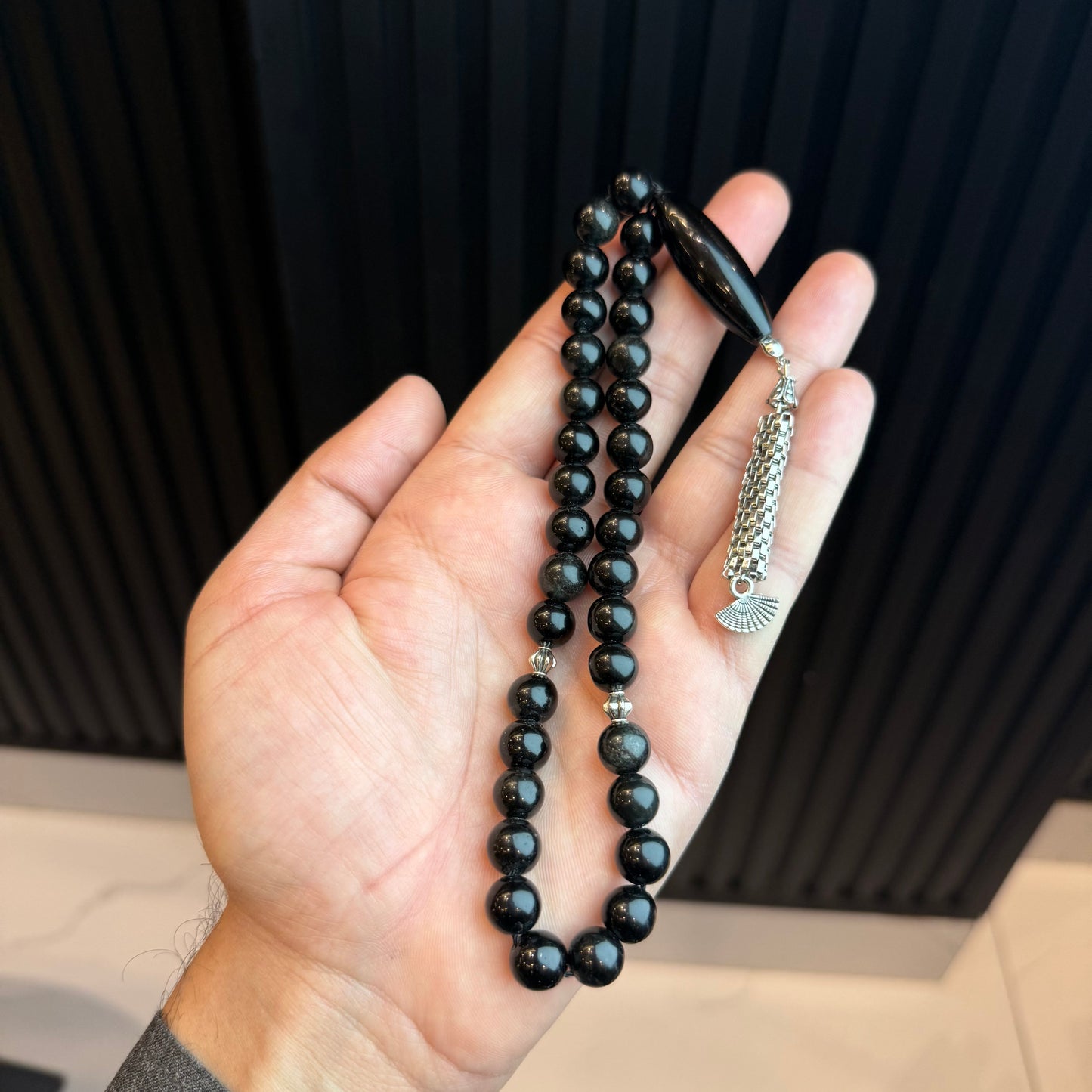 Premium Natural Black Aqeeq Tasbih | Handcrafted Stone Tasbih