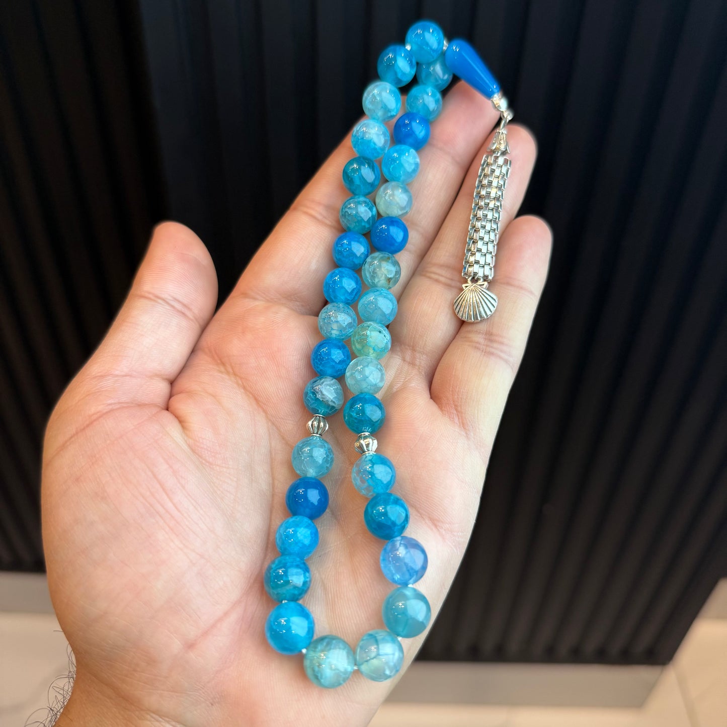 Premium Natural blue Aqeeq  colour Tasbih Premium | Handcrafted Stone Tasbih