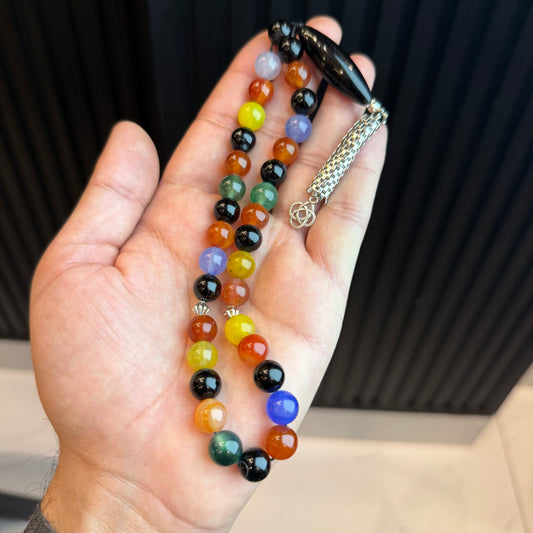 Premium Natural Mix Aqeeq Tasbih | Handcrafted Stone Tasbih