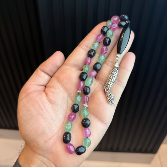 Premium Natural Tourmaline colour Tasbih | Handcrafted Stone Tasbih