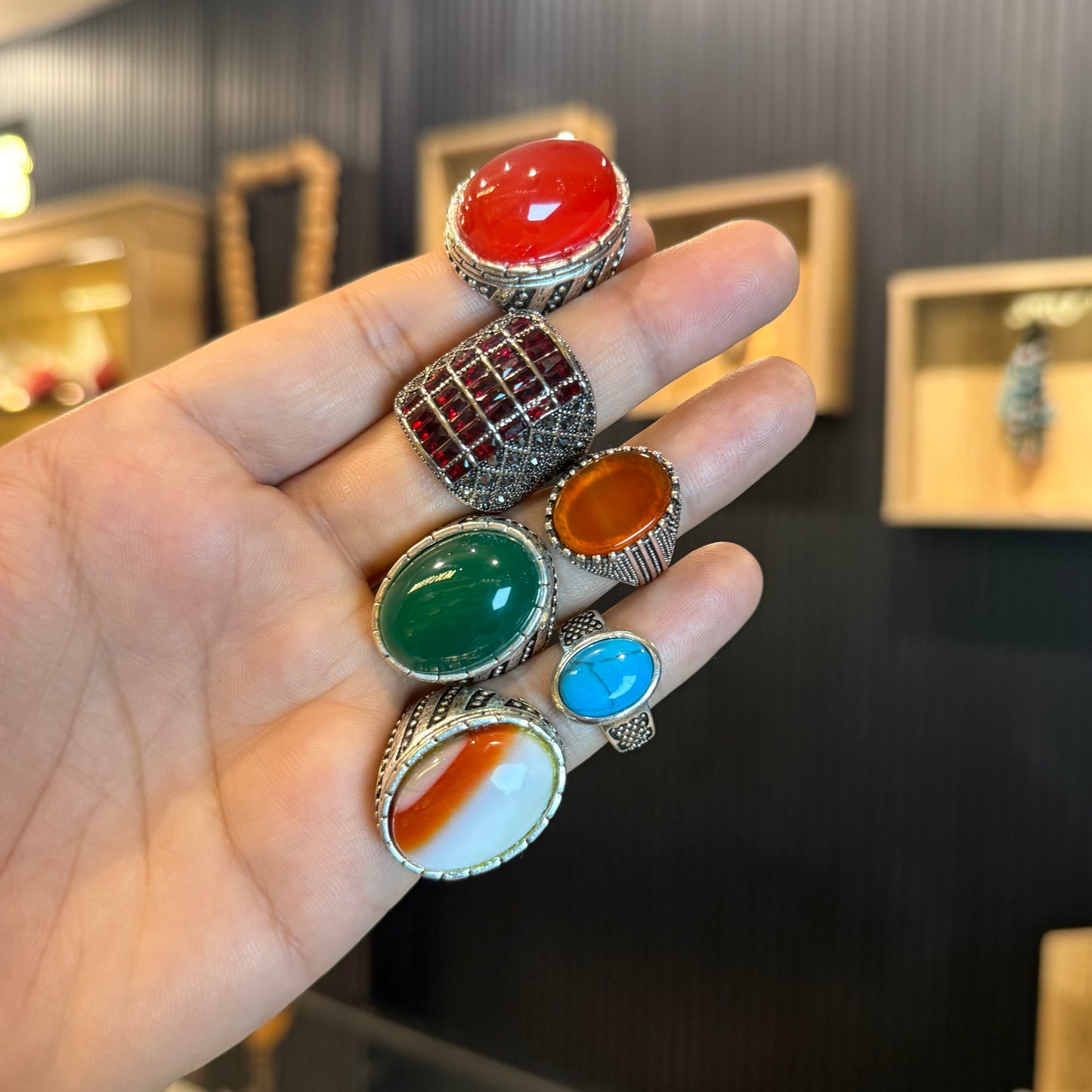 Deal of 6 Gemstone Rings – Feroza & Aqeeq Combination | Stone Rings Set
Note: Ring size will be confirmed after your order is received.