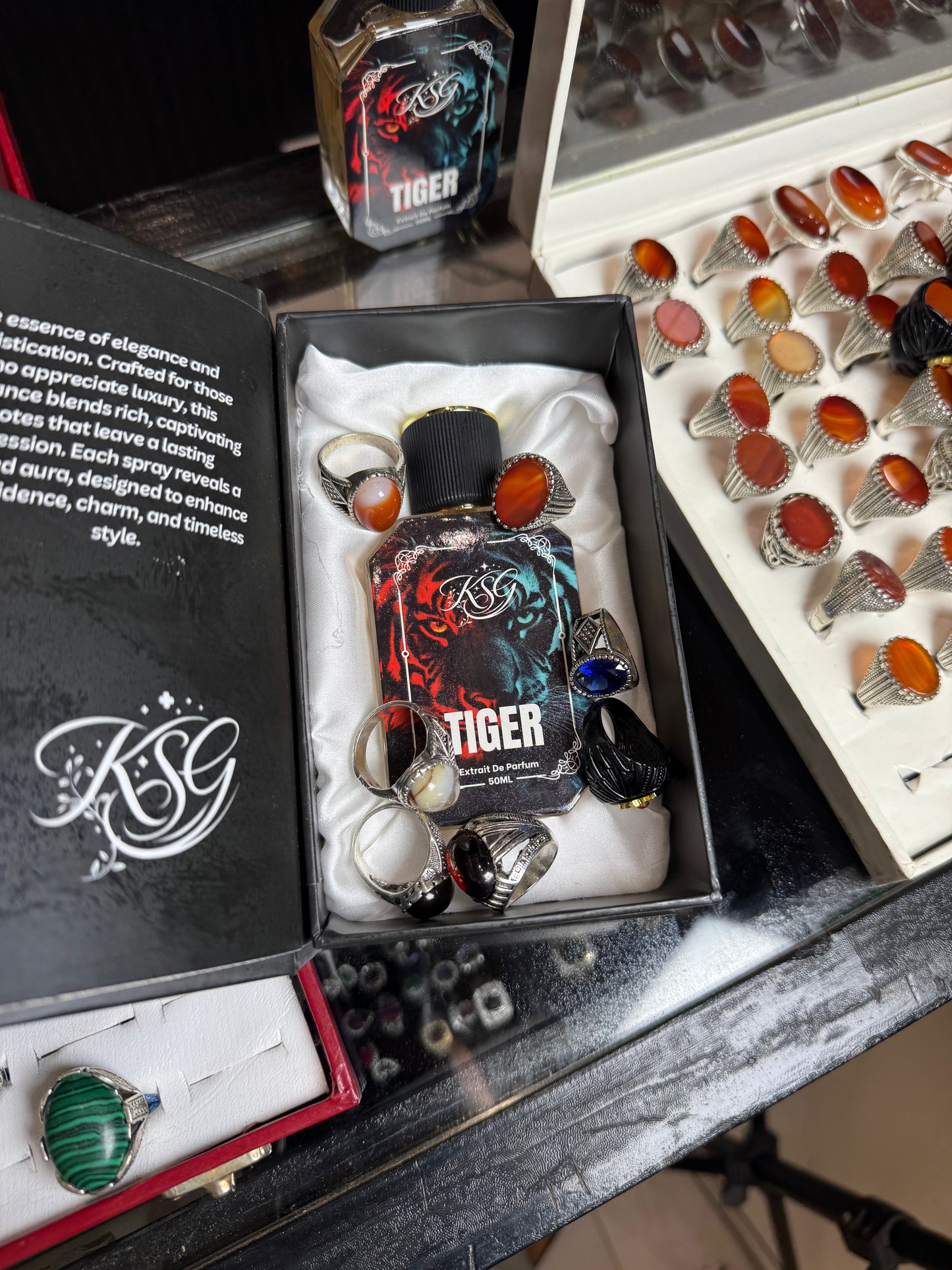 Deal of 8 TIGER perfume + 7 Natural Gemstone Rings