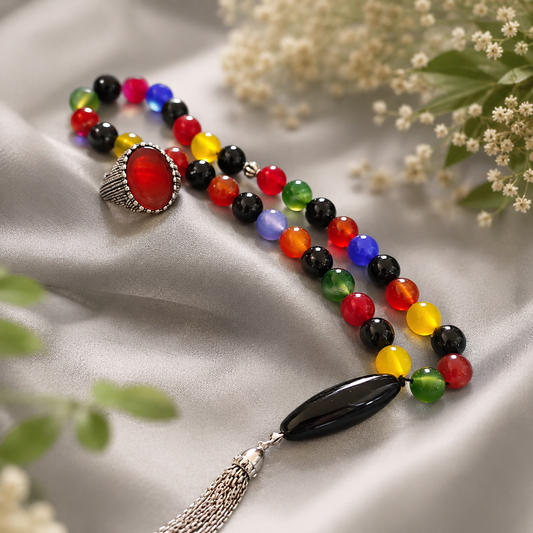 Yemeni Aqeeq Ring + Premium Colorful Tasbeeh Deal | Rs. 2500