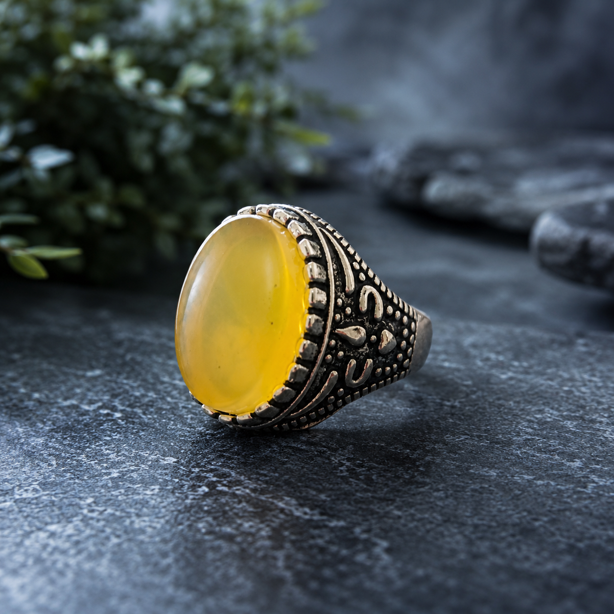 Premium Yellow Aqeeq Ring