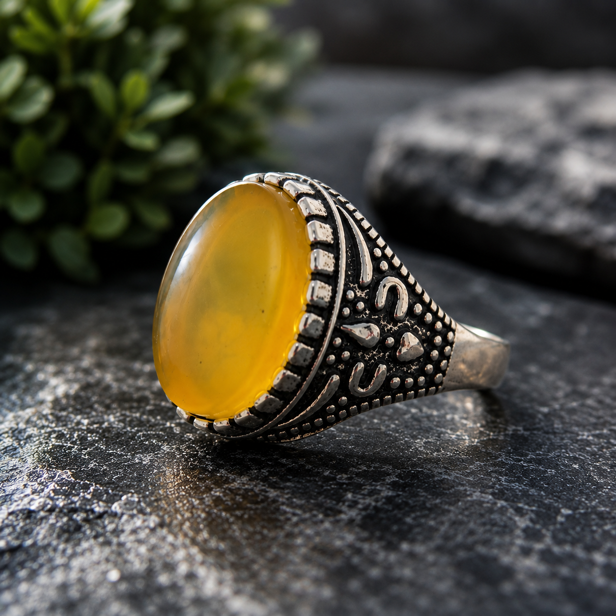 Premium Yellow Aqeeq Ring