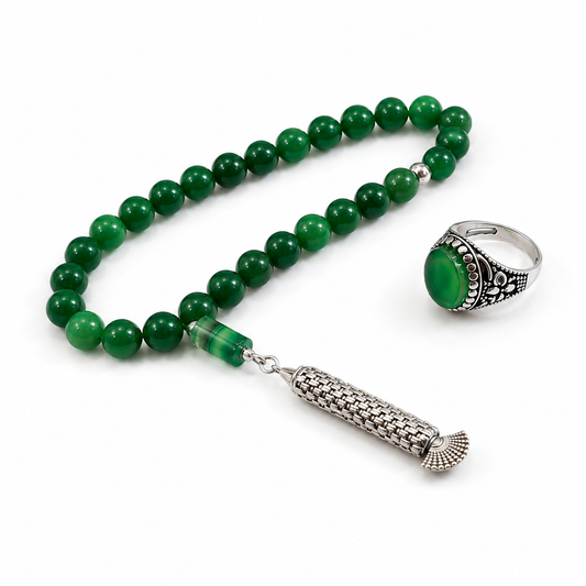 Special Deal – Premium Green Aqeeq Tasbeeh & Ring