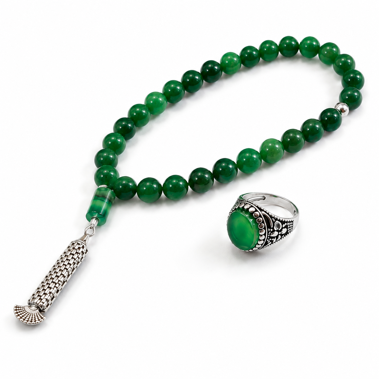 Special Deal – Premium Green Aqeeq Tasbeeh & Ring