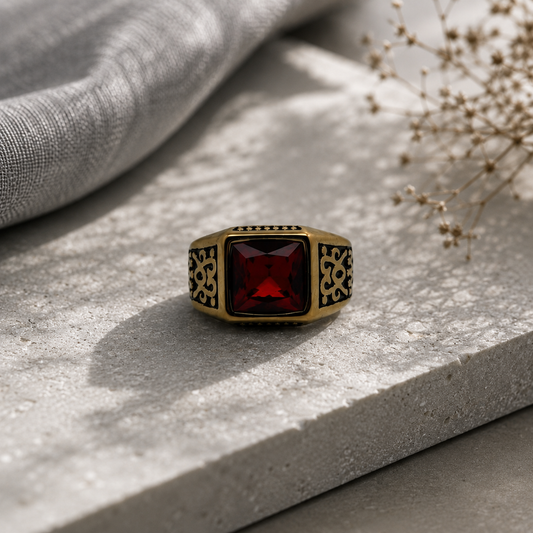 Premium Red Aqeeq Style Ring – Elegant Vintage Design only Rs 2500