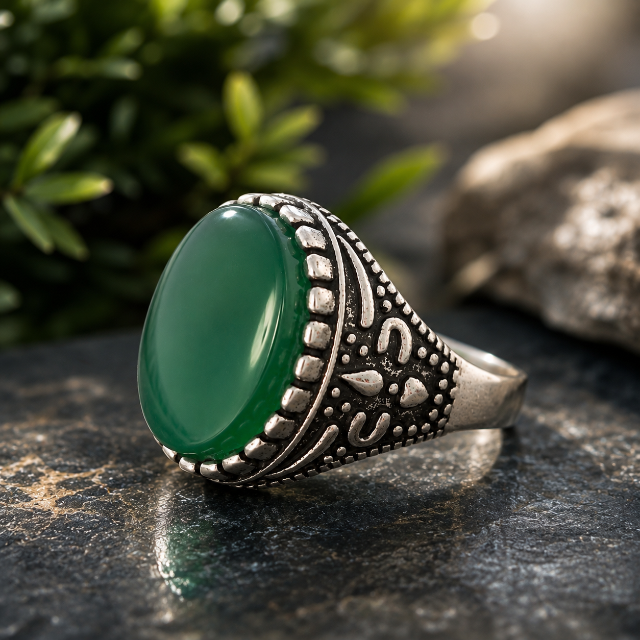 Yemeni Green Aqeeq beautiful ring
