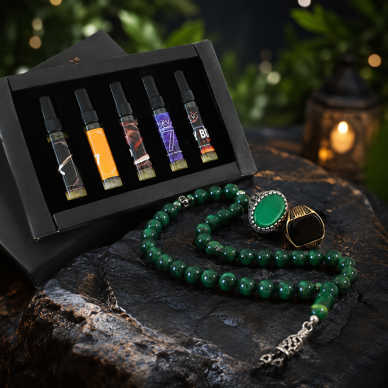 Azadi Deal 🇵🇰 | Premium Green Tasbeeh & Gemstone Ring Set – Only Rs. 2850