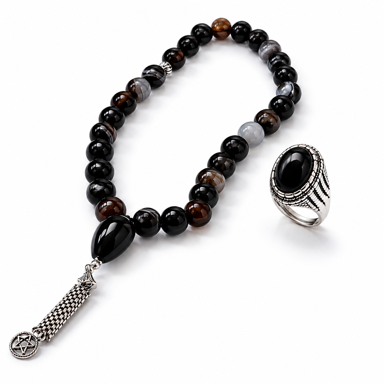Black Aqeeq Ring & Black Aqeeq Tasbeeh Deal – Only Rs. 2500