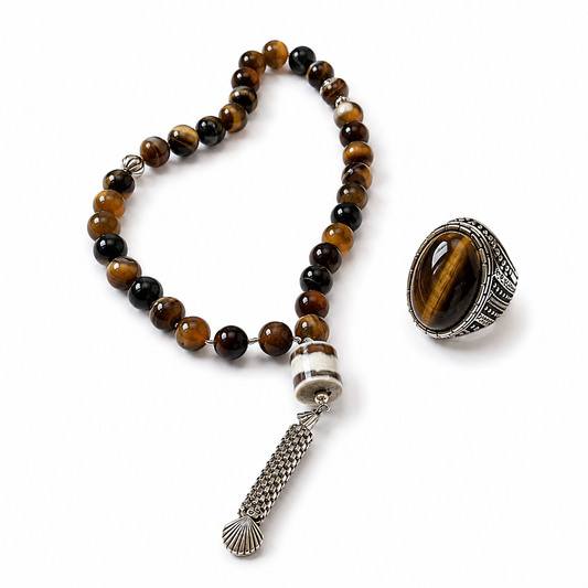 Tiger Eye Aqeeq Ring & Tiger Eye Tasbeeh Deal – Only Rs. 3000