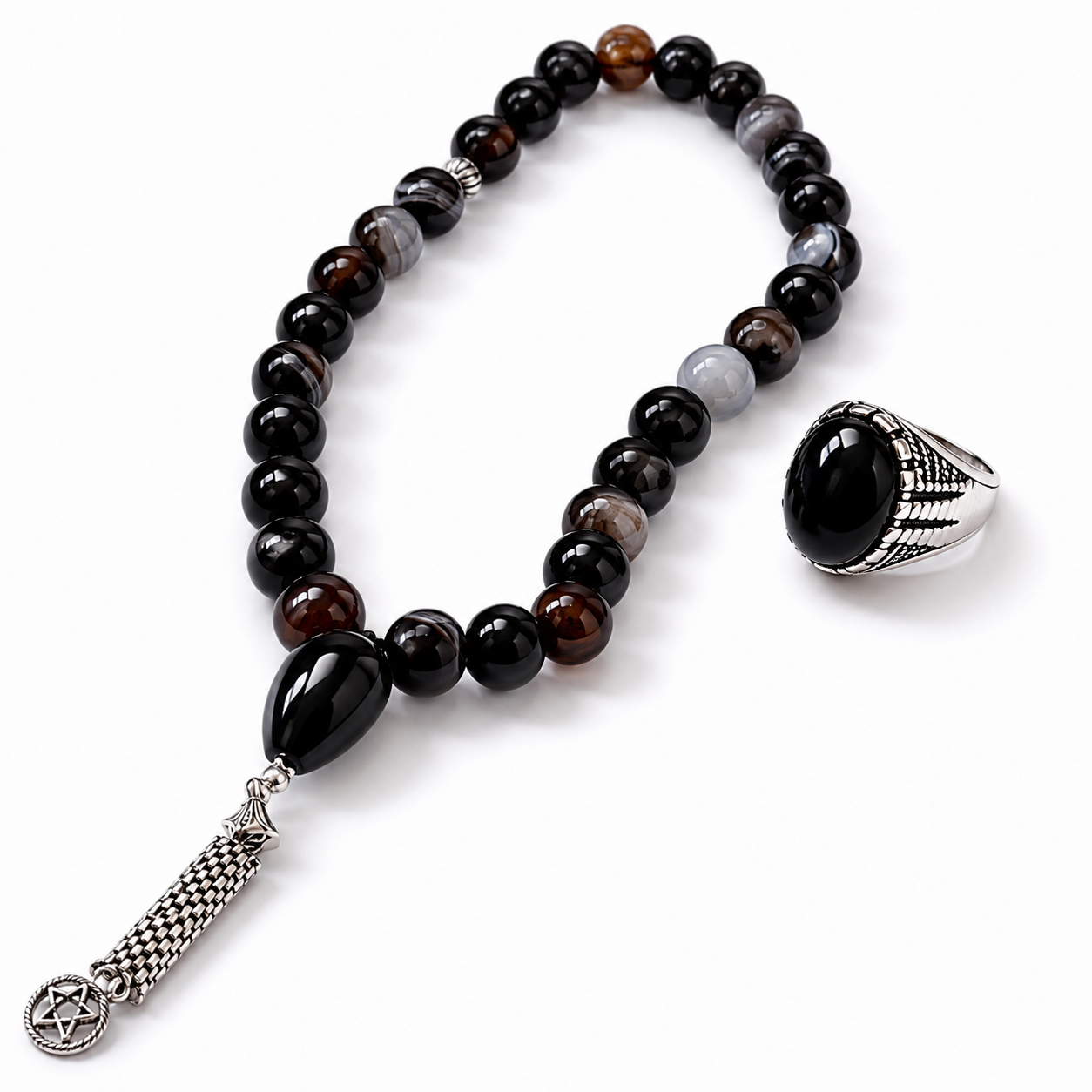 Black Aqeeq Ring & Black Aqeeq Tasbeeh Deal – Only Rs. 2500