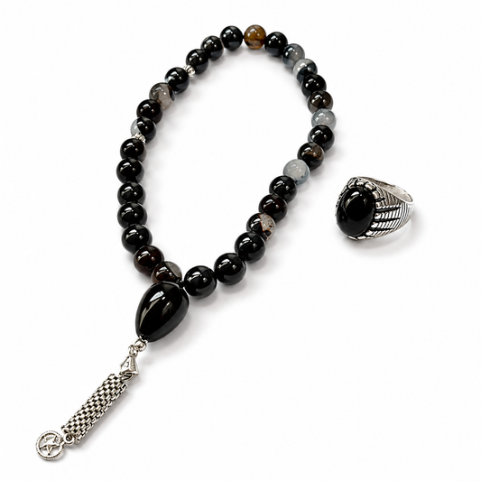 Black Aqeeq Ring & Black Aqeeq Tasbeeh Deal – Only Rs. 2500