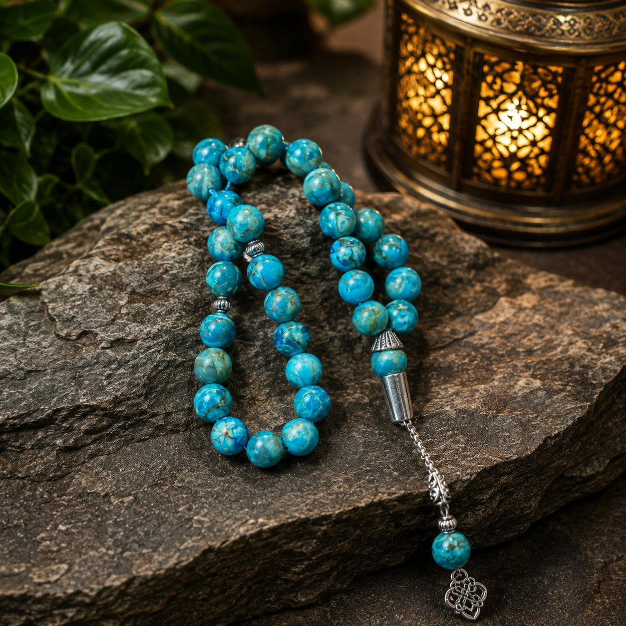Elegant Feroza Tasbeeh – Premium Natural Stone | Luxury Islamic Tasbeeh | Rs. 4500