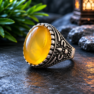 Premium Yellow Aqeeq Ring