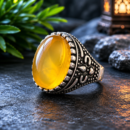 Premium Yellow Aqeeq Ring